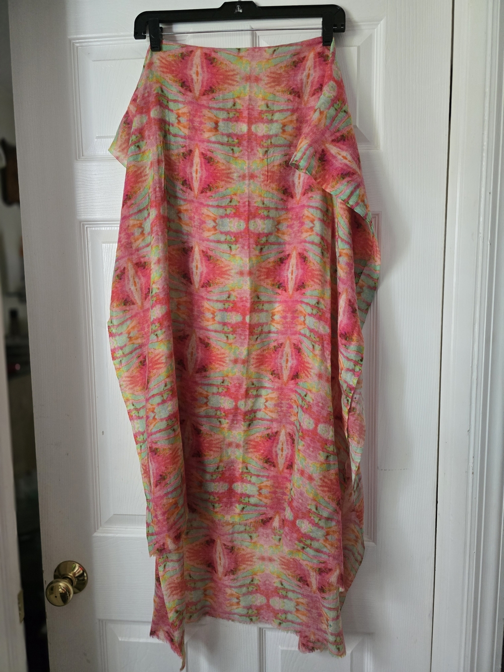 Bindya New York Wool Silk Abstract Print Oversized Scarf Wrap Pink Multicolor